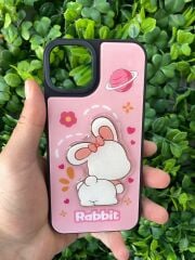 Apple iPhone 13-14 Uyumlu Ayıcık Baskılı 3D Pembe Kılıf