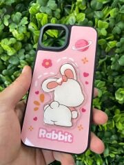 Apple iPhone 13-14 Uyumlu Ayıcık Baskılı 3D Pembe Kılıf