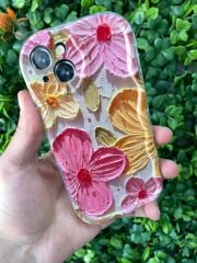 iPhone 13 - 14 Uyumlu Çiçek Baskılı Yanları Şiş Üstün Korumalı Kılıf