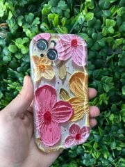 iPhone 13 - 14 Uyumlu Çiçek Baskılı Yanları Şiş Üstün Korumalı Kılıf