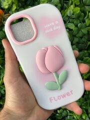 iPhone 13 - 14 Uyumlu Lale Desenli Kabartmalı 3D Üst seviye Korumalı Kılıf