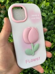 iPhone 13 - 14 Uyumlu Lale Desenli Kabartmalı 3D Üst seviye Korumalı Kılıf