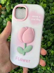 iPhone 13 - 14 Uyumlu Lale Desenli Kabartmalı 3D Üst seviye Korumalı Kılıf
