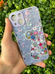 iPhone 13 Uyumlu Mor Renk Ayıcık Baskılı Arkası Desenli Yanları Yumuşak Kılıf