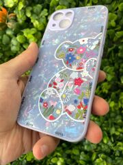 iPhone 13 Uyumlu Mor Renk Ayıcık Baskılı Arkası Desenli Yanları Yumuşak Kılıf