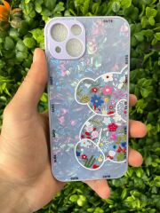 iPhone 13 Uyumlu Mor Renk Ayıcık Baskılı Arkası Desenli Yanları Yumuşak Kılıf