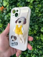 iPhone 13 - 14 Uyumlu Ayıcık Desenli 3D Kabartmalı Kılıf Beyaz
