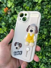 iPhone 13 - 14 Uyumlu Ayıcık Desenli 3D Kabartmalı Kılıf Beyaz