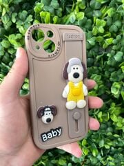 iPhone 13 - 14 Uyumlu Ayıcık Desenli 3D Kabartmalı Kılıf Kahve