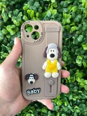 iPhone 13 - 14 Uyumlu Ayıcık Desenli 3D Kabartmalı Kılıf Kahve