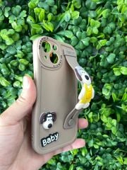 iPhone 13 - 14 Uyumlu Ayıcık Desenli 3D Kabartmalı Kılıf Kahve