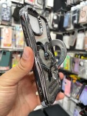 iPhone 13 - 14 Uyumlu Şeffaf İçi Simli Kağıt Kalp Desenli Stand Olabilen Tutamaçlı Kılıf