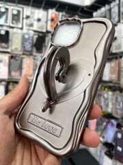 iPhone 13 - 14 Uyumlu Gri Renk Kalp Desenli Stand Olabilen Tutamaçlı Kılıf