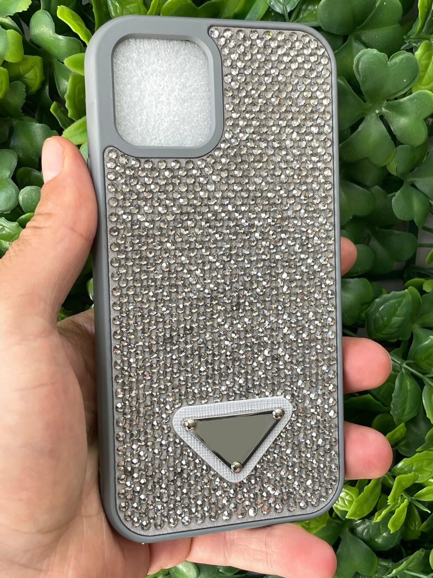iPhone 12 - 12 Pro Uyumlu Taşlı Prad Kılıf Gri Renk