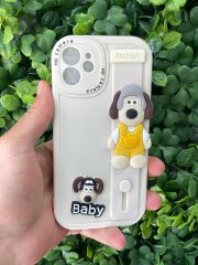 iPhone 12 Uyumlu Ayıcıklı 3D Baskılı Tutamaçlı Kılıf Beyaz Renk