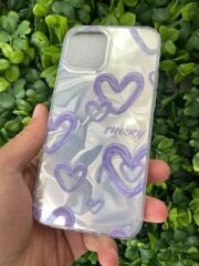 iPhone 12 - 12 Pro Uyumlu Kalp Desen Baskılı Parlak Slikon Kılıf