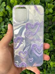 iPhone 12 - 12 Pro Uyumlu Kalp Desen Baskılı Parlak Slikon Kılıf