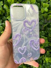 iPhone 12 - 12 Pro Uyumlu Kalp Desen Baskılı Parlak Slikon Kılıf