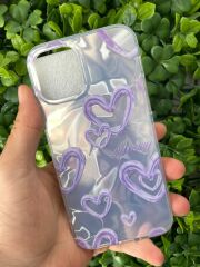 iPhone 12 - 12 Pro Uyumlu Kalp Desen Baskılı Parlak Slikon Kılıf