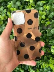 iPhone 12 - 12 Pro Uyumlu Parlak Slikon Benekli Kılıf Kahverengi