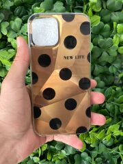 iPhone 12 - 12 Pro Uyumlu Parlak Slikon Benekli Kılıf Kahverengi