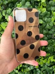 iPhone 12 - 12 Pro Uyumlu Parlak Slikon Benekli Kılıf Kahverengi