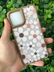 iPhone 12 - 12 Pro Uyumlu Papatya Desenli Kılıf Kahverengi