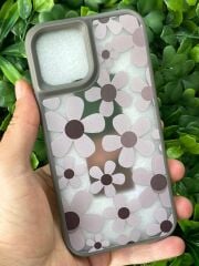 iPhone 12 - 12 Pro Uyumlu Papatya Desenli Kılıf Gri