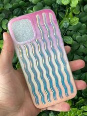 Apple iPhone 12- 12 Pro Uyumlu Dalgalı Renkli Kabartmalı Transparan Kılıf