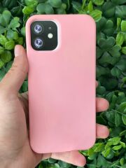 Apple iPhone 12- 12 Pro Uyumlu Düz Pembe Renk Slikon içi Kadife Kılıf