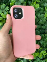Apple iPhone 12- 12 Pro Uyumlu Düz Pembe Renk Slikon içi Kadife Kılıf