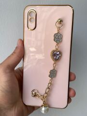 Redmi 9A Uyumlu Parlak Arkası Taş Tutamaçlı KILIF Pembe