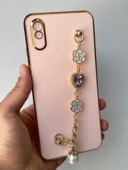 Redmi 9A Uyumlu Parlak Arkası Taş Tutamaçlı KILIF Pembe