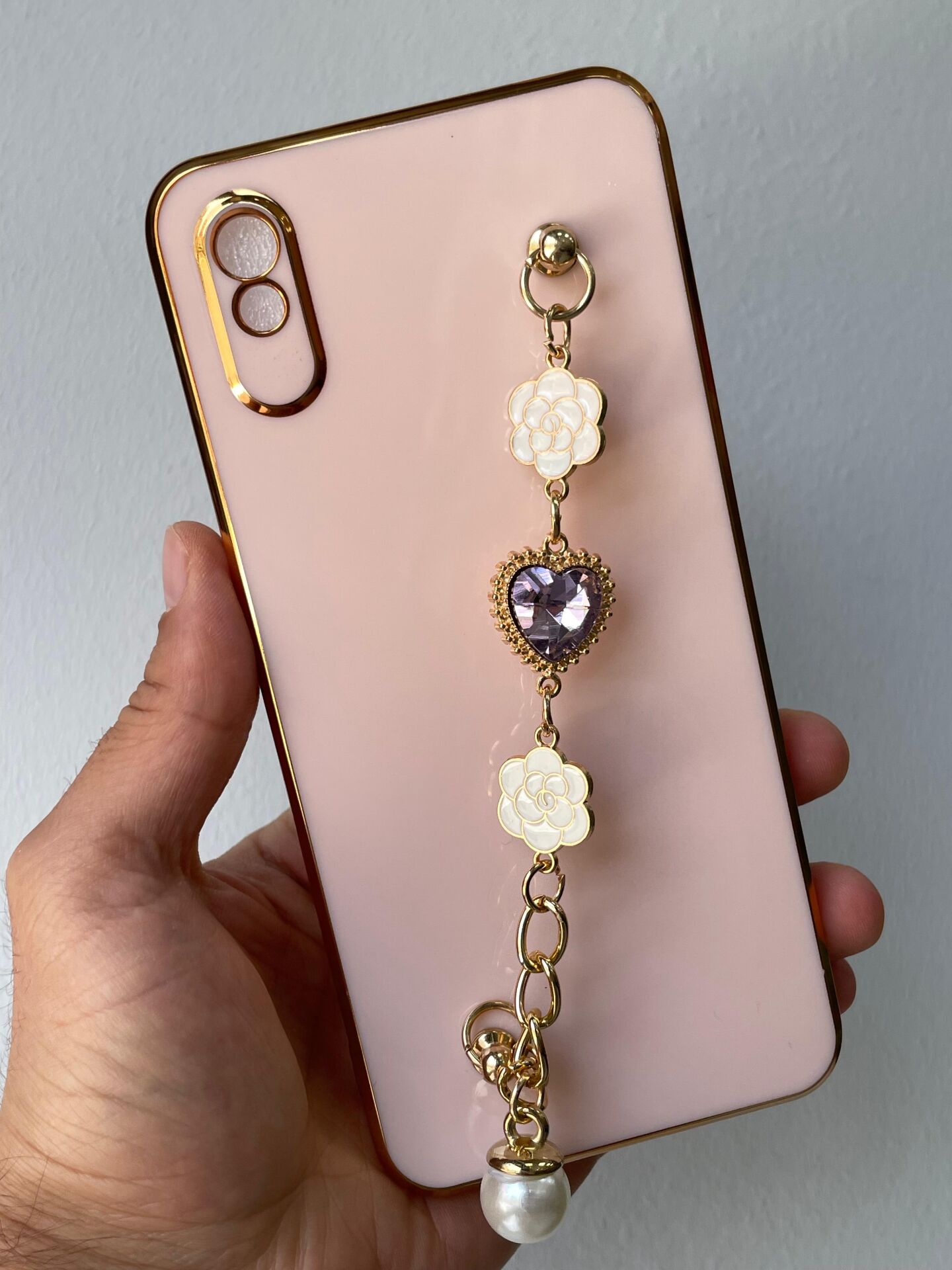 Redmi 9A Uyumlu Parlak Arkası Taş Tutamaçlı KILIF Pembe