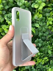 Redmi 9A Uyumlu Tutamaçlı Stand Olabilen Gri Arkası Şeffaf Kılıf