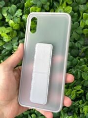 Redmi 9A Uyumlu Tutamaçlı Stand Olabilen Gri Arkası Şeffaf Kılıf