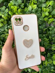 Redmi 9C - 10A Uyumlu Kalp Desenli Taşlı Parlak Kılıf