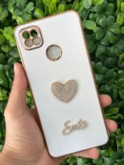 Redmi 9C - 10A Uyumlu Kalp Desenli Taşlı Parlak Kılıf