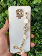 Redmi Note 9 Pro Uyumlu Tutamaçlı Beyaz Kılıf Taşlı
