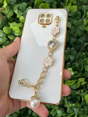 Redmi Note 9 Pro Uyumlu Tutamaçlı Beyaz Kılıf Taşlı