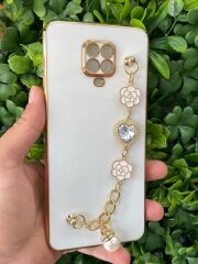 Redmi Note 9 Pro Uyumlu Tutamaçlı Beyaz Kılıf Taşlı