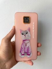 Redmi Note 9 Pro Uyumlu Kedili Pembe Kılıf