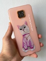 Redmi Note 9 Pro Uyumlu Kedili Pembe Kılıf