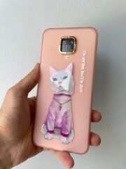 Redmi Note 9 Pro Uyumlu Kedili Pembe Kılıf