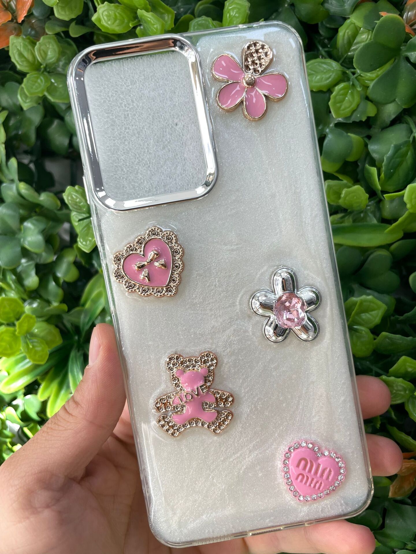 Redmi 12 Uyumlu Şeffaf 3D Taş Glitter Motifli Simli Kapak