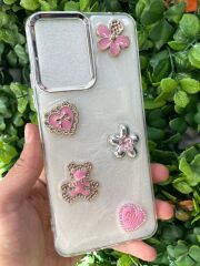Redmi 12 Uyumlu Şeffaf 3D Taş Glitter Motifli Simli Kapak