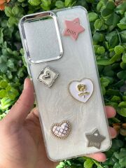 Redmi 12 Uyumlu Şeffaf 3D Taş Glitter Motifli Simli Kapak