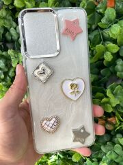 Redmi 12 Uyumlu Şeffaf 3D Taş Glitter Motifli Simli Kapak