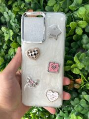 Redmi 12 Uyumlu Şeffaf 3D Taş Glitter Motifli Simli Kapak
