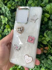 Redmi 12 Uyumlu Şeffaf 3D Taş Glitter Motifli Simli Kapak